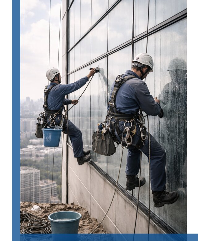 Профессиональная мойка фасадных окон альпинистами в Губахе