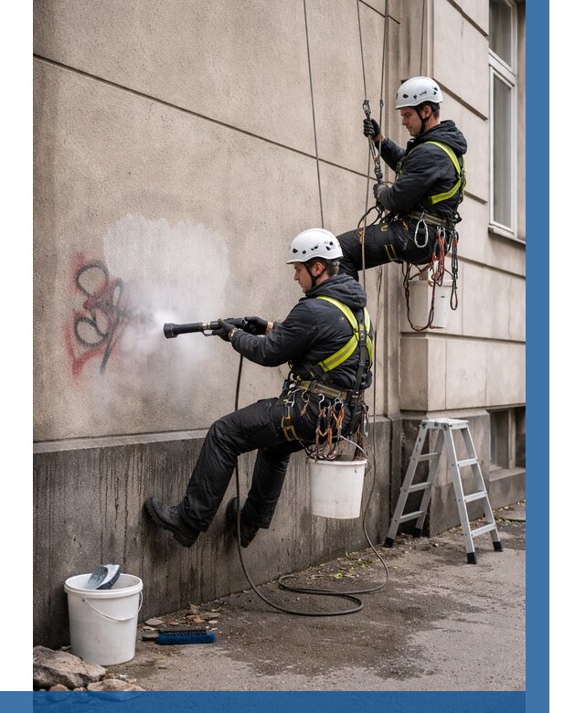 Удаление граффити с фасада в Губахе от 4665 р. | ВЫСОТНИК-Гбх