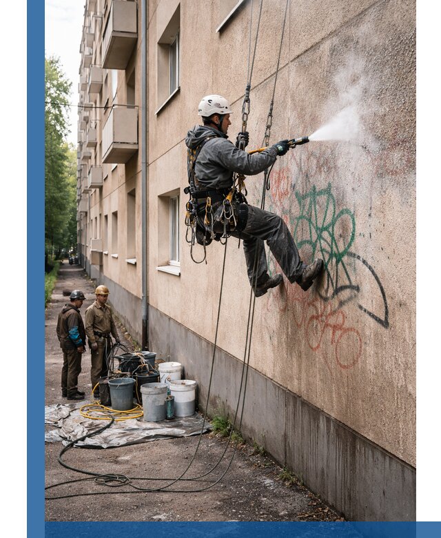 Удаление граффити с фасада в Губахе без следов и повреждений