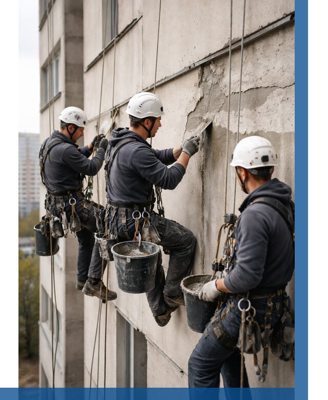 Ремонт бетонных элементов фасада в Губахе от 2592 р. | ВЫСОТНИК-Гбх