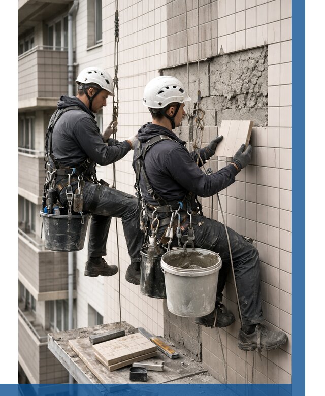 Ремонт облицовки фасада плиткой в Губахе от 1866 р. | ВЫСОТНИК-Гбх