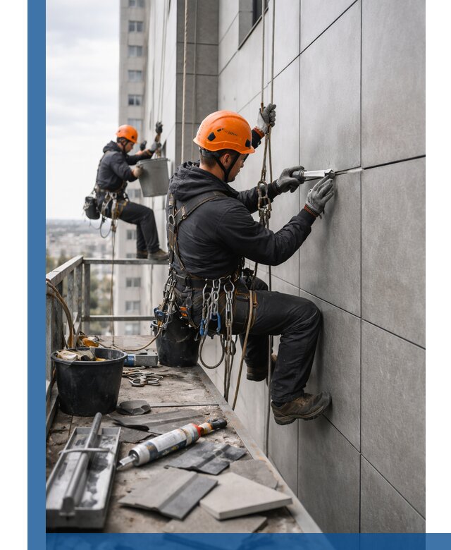 Профессиональный ремонт фасада из керамогранита в Губахе