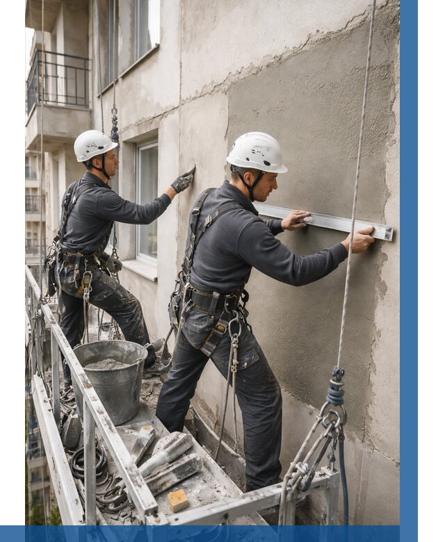 Штукатурка фасада на высоте в Губахе от 933 р. | ВЫСОТНИК-Гбх