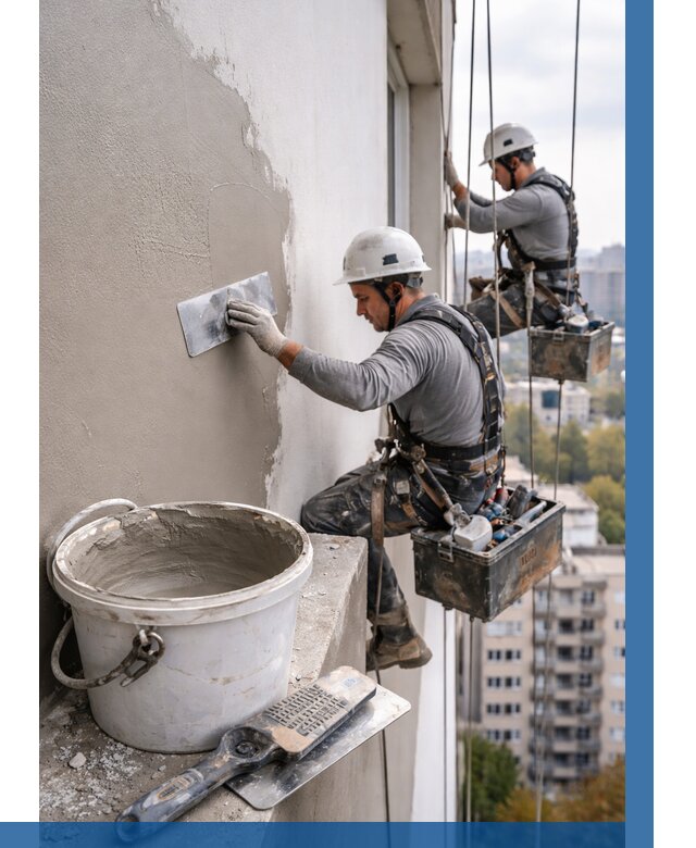 Шпаклевка фасада на высоте в Губахе от 726 р. | ВЫСОТНИК-Гбх