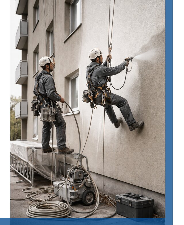 Безвоздушная покраска фасада в Губахе от 228 р/м² | ВЫСОТНИК-Гбх