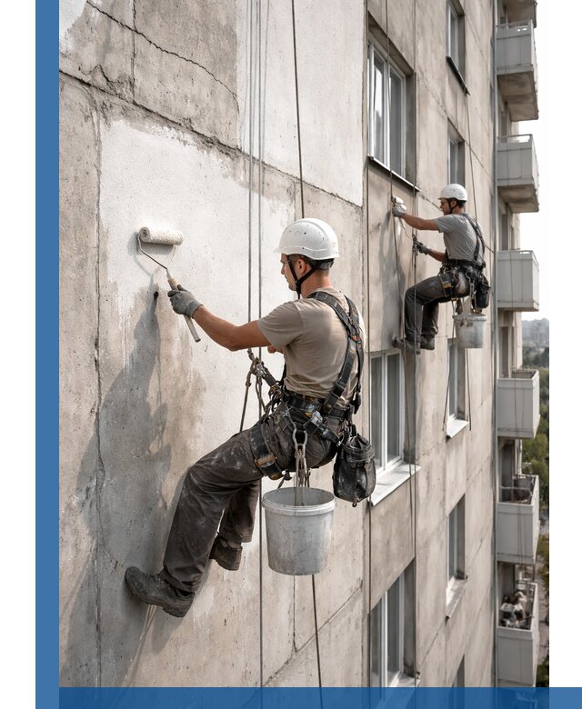 Покраска бетонного фасада в Губахе для жилых и промышленных объектов