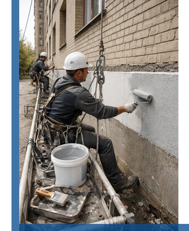 Окраска цоколя здания в Губахе профессионально и надежно