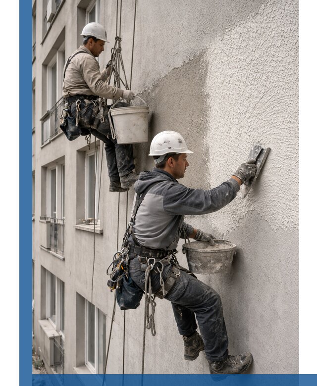 Нанесение декоративной штукатурки короед на фасад в Губахе