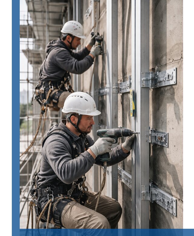 Монтаж и крепление подсистемы вентфасада в Губахе