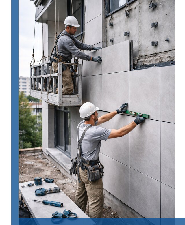 Монтаж керамогранита на фасад в Губахе под ключ с гарантией качества