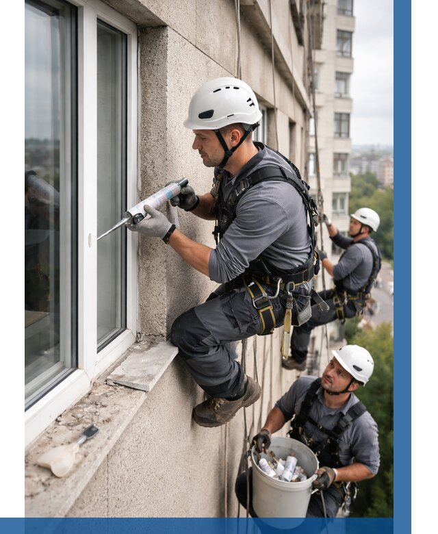 Герметизация оконных швов снаружи в Губахе от 1555 р. | ВЫСОТНИК-Гбх