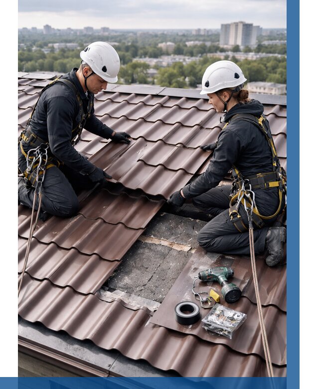 Ремонт металлочерепицы на крыше в Губахе от 933 р. | ВЫСОТНИК-Гбх