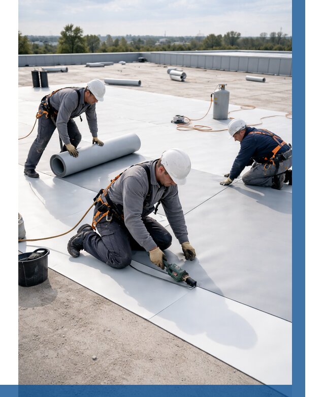 Монтаж мембранной кровли под ключ в Губахе от 1244 р. | ВЫСОТНИК-Гбх