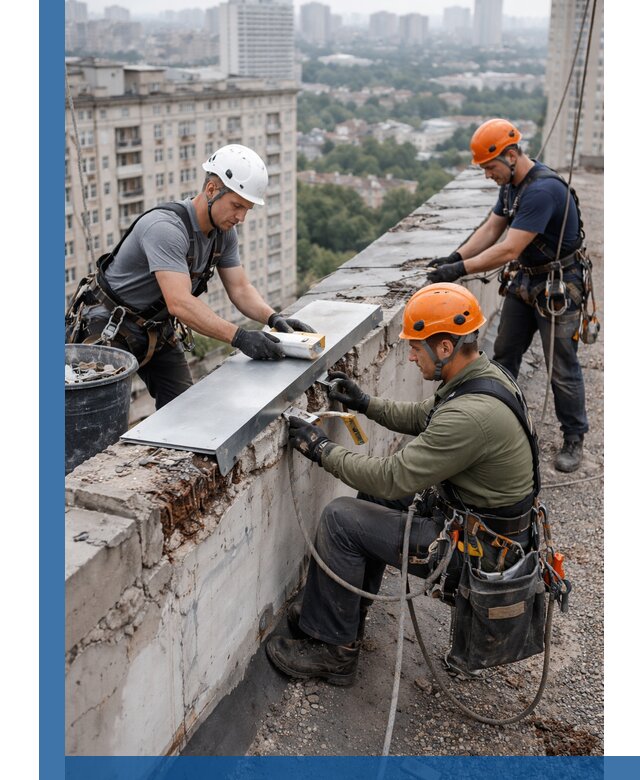 Ремонт парапета на кровле в Губахе, высотные работы с гарантией