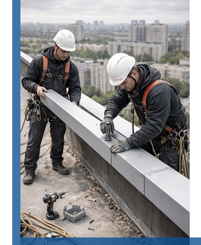 Монтаж парапетных крышек и ограждений кровли в Губахе