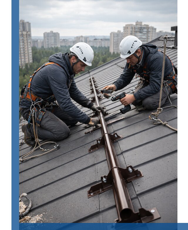 Монтаж снегозадержателей на кровле зданий в Губахе под ключ