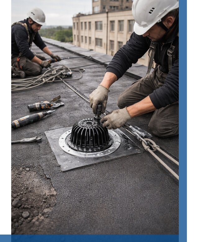 Установка водосточных воронок в Губахе цена от 3628 р. | ВЫСОТНИК-Гбх