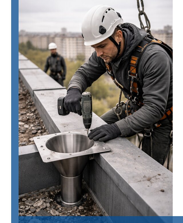 Монтаж водосточных воронок в Губахе для промышленных зданий