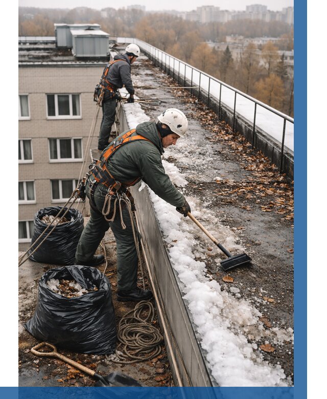 Очистка кровли по периметру в Губахе от 570 р. | ВЫСОТНИК-Гбх