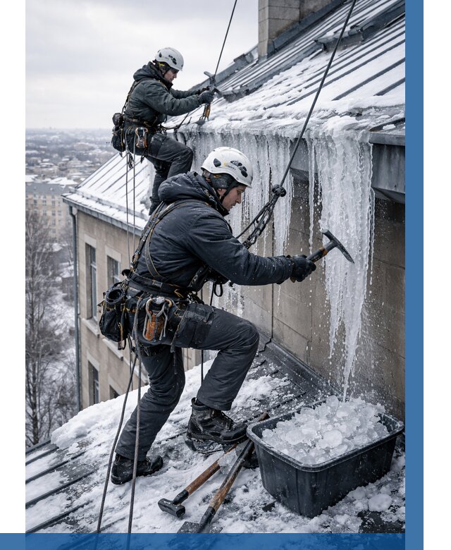 Удаление наледи с кровли в Губахе от 5701 р. | ВЫСОТНИК-Гбх