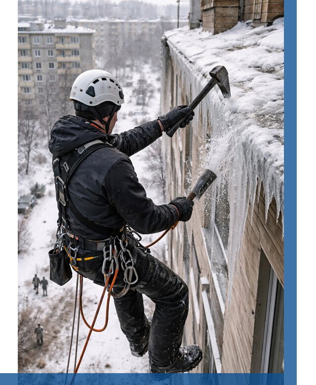 Сбивание сосулек с крыши в Губахе по цене от 4665 р. | ВЫСОТНИК-Гбх