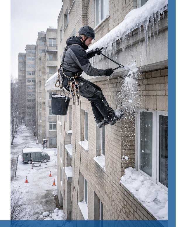 Удаление наледи с карнизов в Губахе от 363 р. | ВЫСОТНИК-Гбх