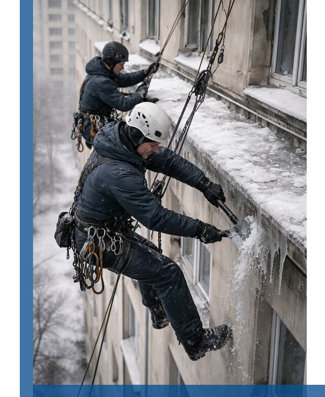 Удаление наледи и сосулек с карнизов в Губахе профессионально