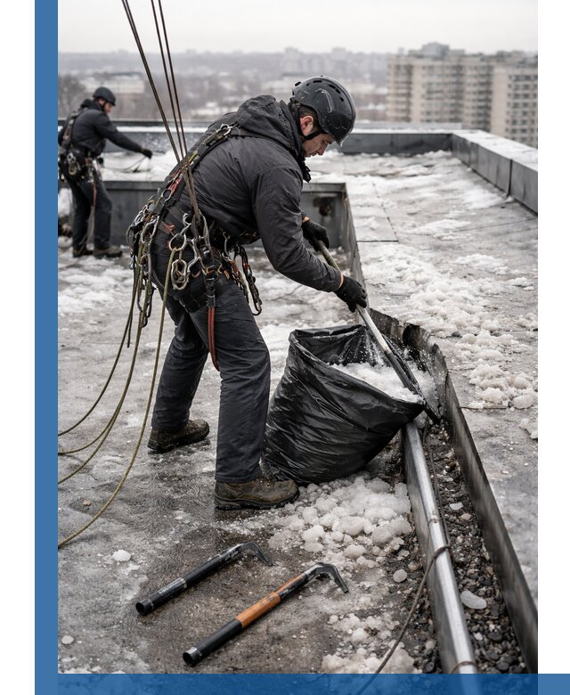 Аварийная очистка кровли в Губахе от промальпинистов