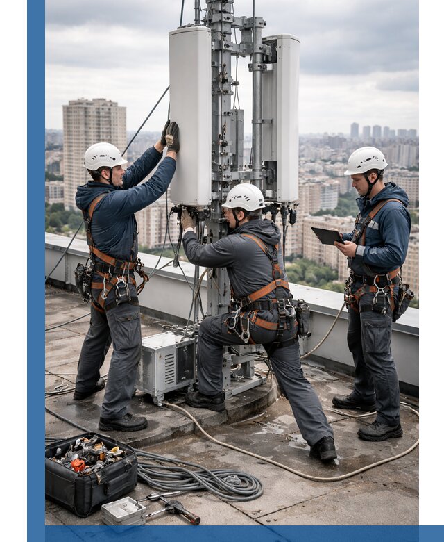 Монтаж антенн связи на крыше в Губахе с вводом в эксплуатацию