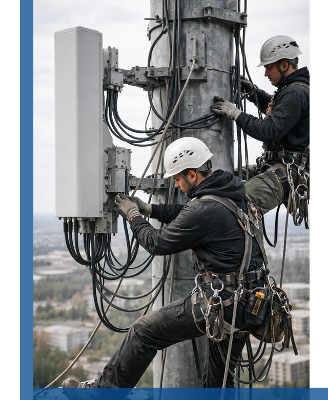 Монтаж оборудования связи на мачте в Губахе с пусконаладкой