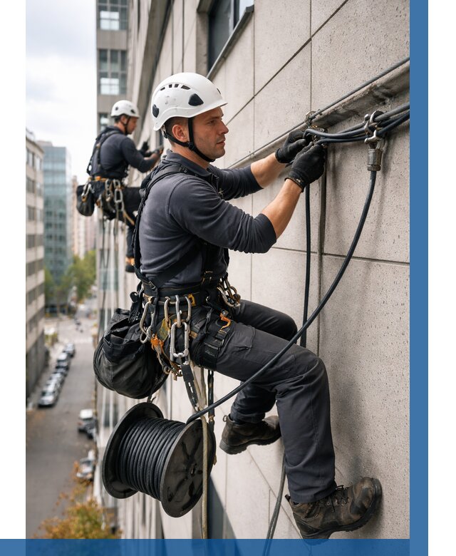 Прокладка кабеля по фасаду в Губахе от 363 р. | ВЫСОТНИК-Гбх