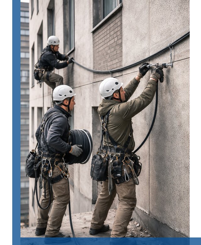 Прокладка кабеля по фасаду в Губахе, профессиональный монтаж