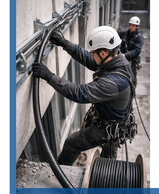 Протяжка кабеля питания на высоте в Губахе с гарантией безопасности и качества