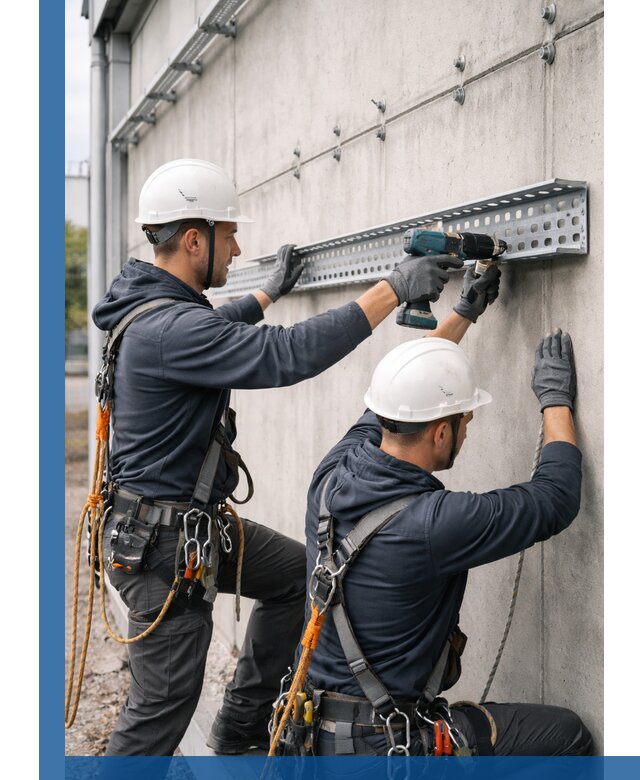 Монтаж кабельных лотков на фасаде зданий в Губахе с гарантией