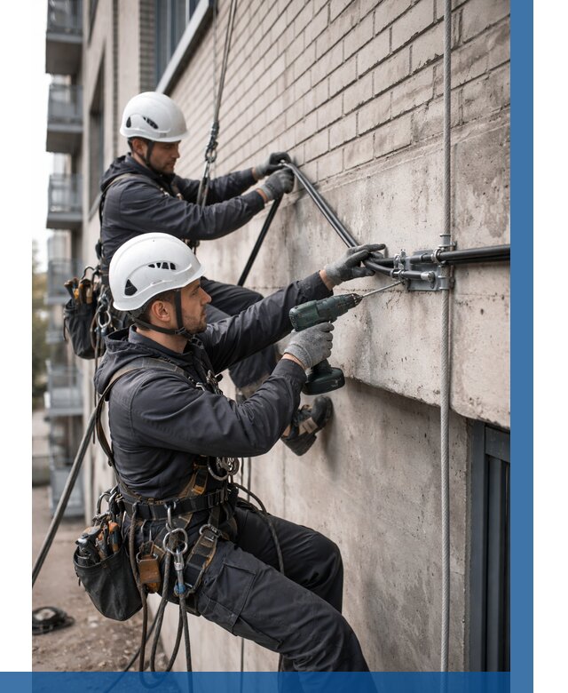 Крепление кабеля на фасаде в Губахе от 363 р. | ВЫСОТНИК-Гбх