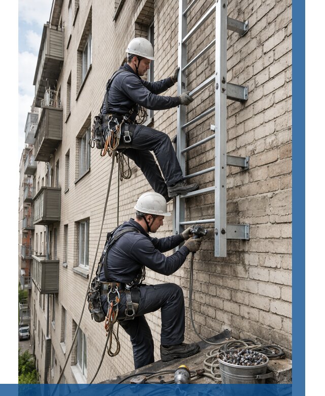 Монтаж пожарной лестницы в Губахе от 25915 р заказать у ВЫСОТНИК-Гбх