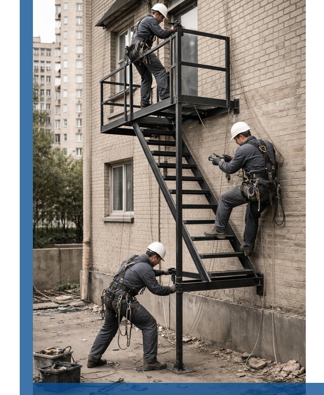 Монтаж пожарной лестницы в Губахе, установка и крепление