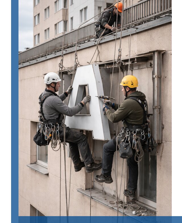 Ремонт и восстановление наружных вывесок на высоте в Губахе