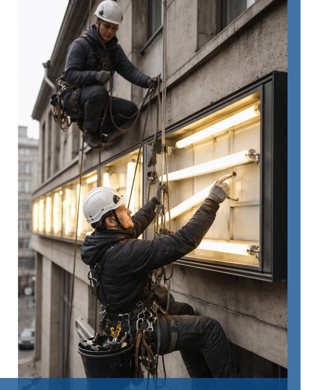 Замена ламп в вывеске в Губахе под ключ от 3628 р. | ВЫСОТНИК-Гбх