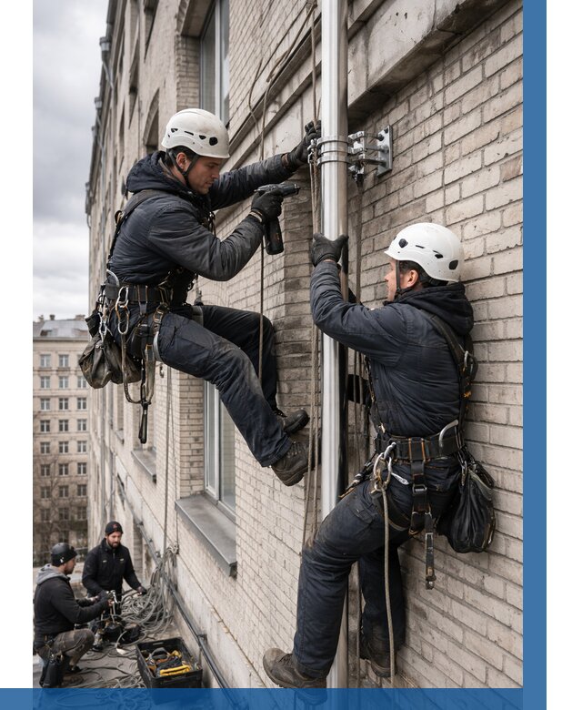 Монтаж флагштока на здании в Губахе от 6738 р. | ВЫСОТНИК-Гбх