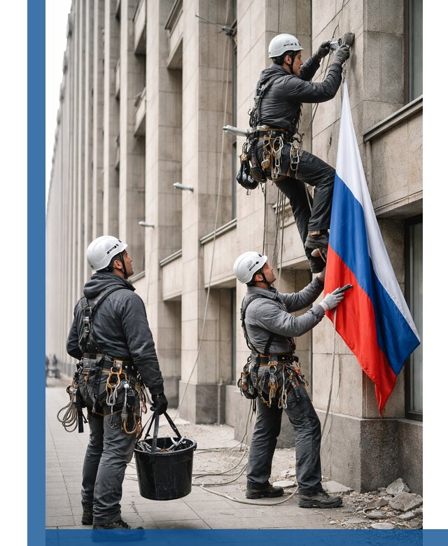 Профессиональная установка флагов на фасаде в Губахе