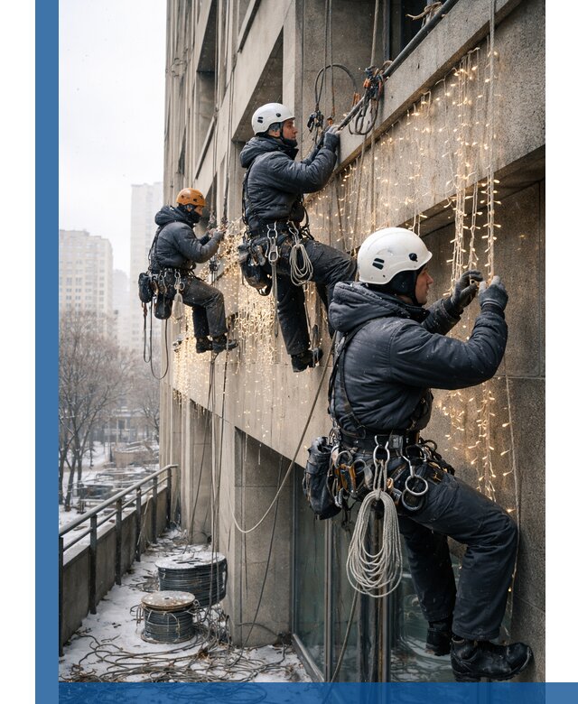 Монтаж новогодней иллюминации и украшение фасадов в Губахе