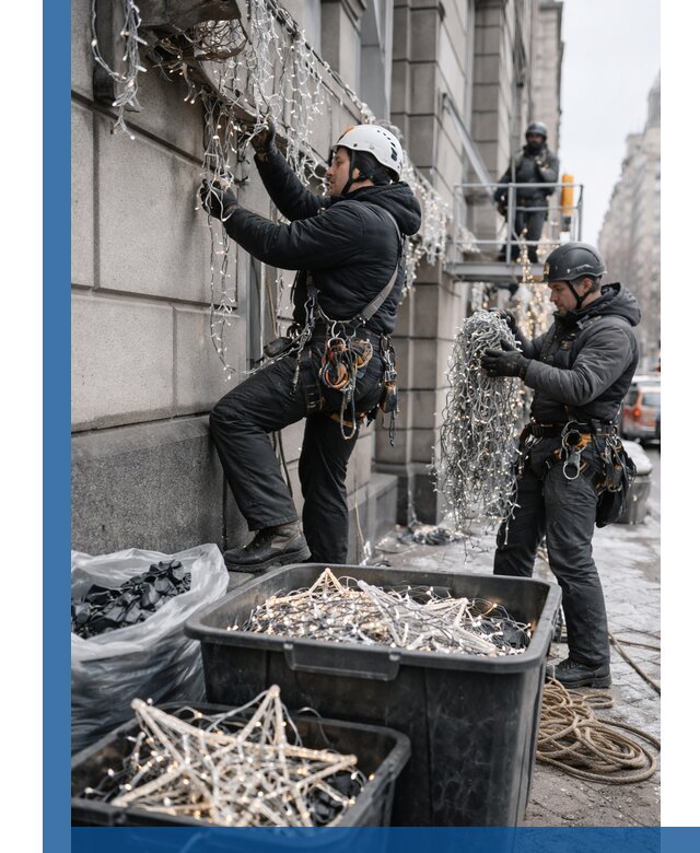 Демонтаж новогоднего оформления и гирлянд в Губахе