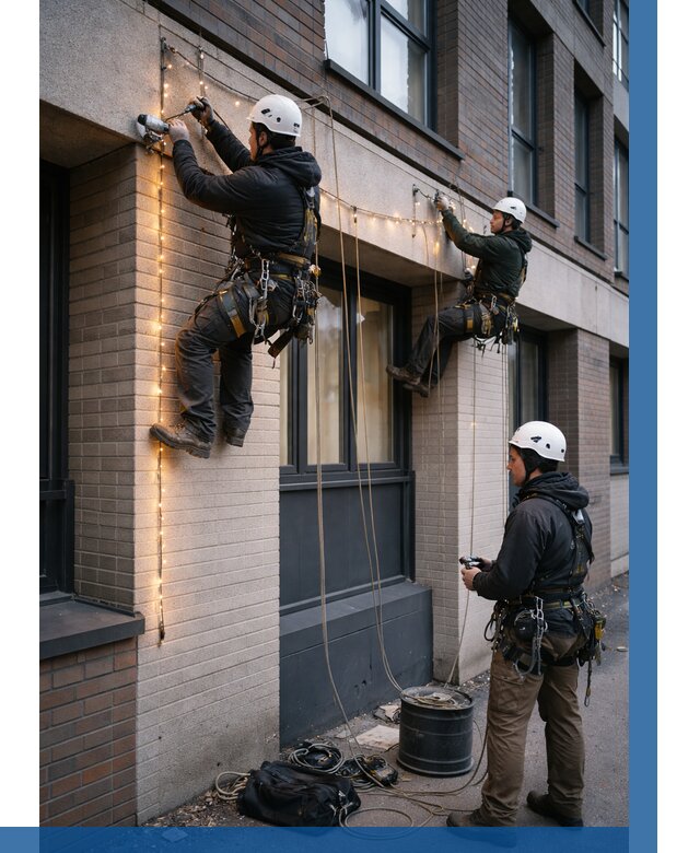 Монтаж гирлянд на фасаде в Губахе от 3628 р. | ВЫСОТНИК-Гбх