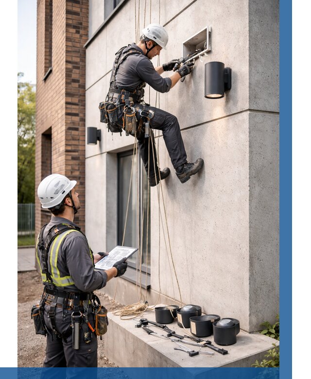 Монтаж фасадного освещения в Губахе от 2592 р. | ВЫСОТНИК-Гбх