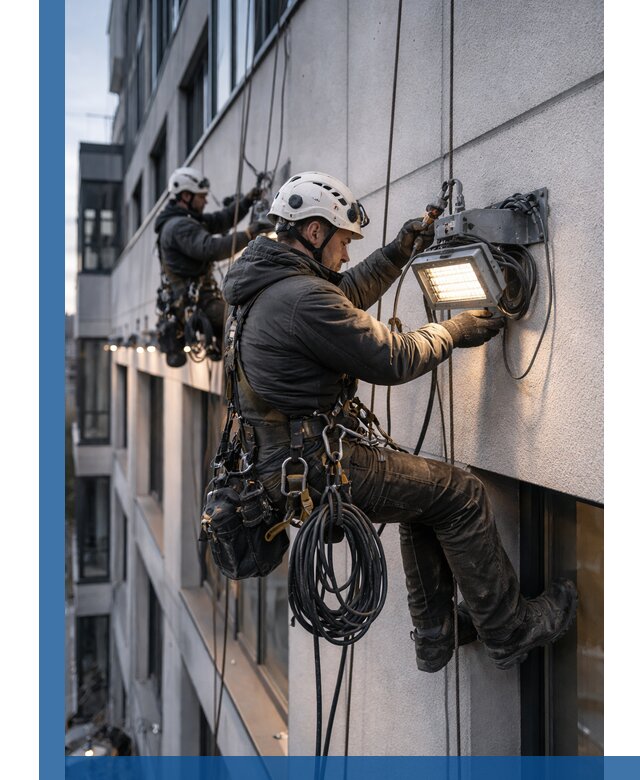 Монтаж фасадного освещения в Губахе установка и подключение