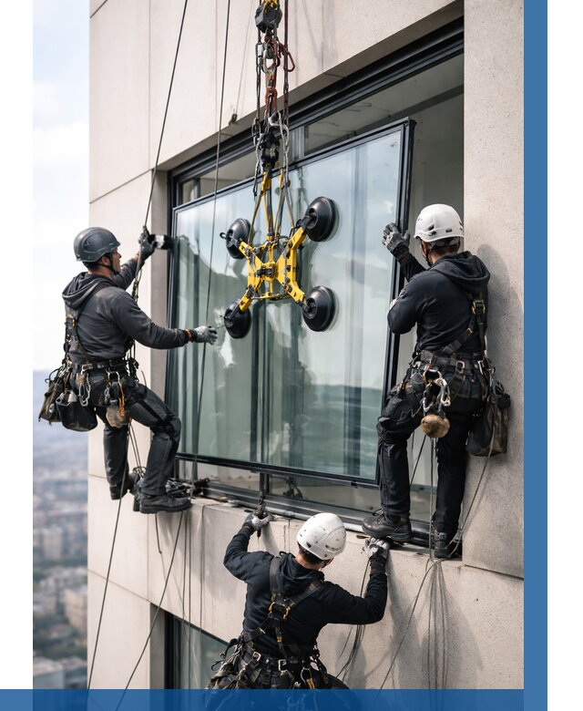 Монтаж стеклопакетов на высоте в Губахе от 3317 р. | ВЫСОТНИК-Гбх