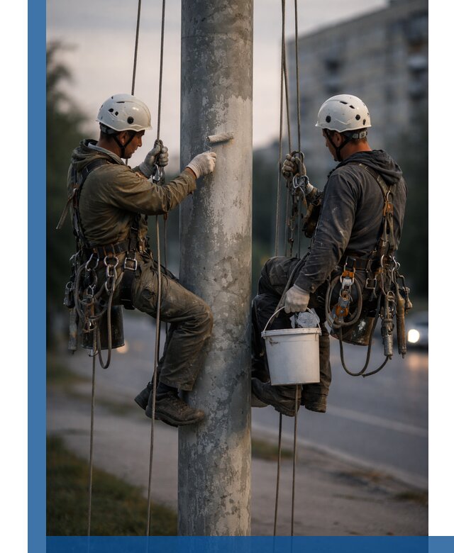 Покраска опор освещения и антикоррозийная защита в Губахе