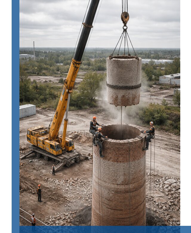 Демонтаж дымовой трубы в Губахе с гарантиями безопасности