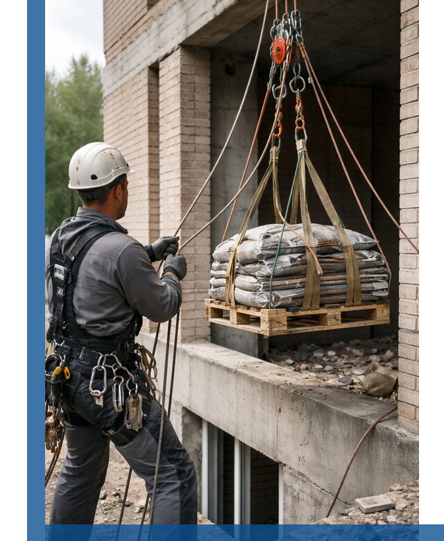 Подъем материалов на этаж веревками в Губахе оперативно